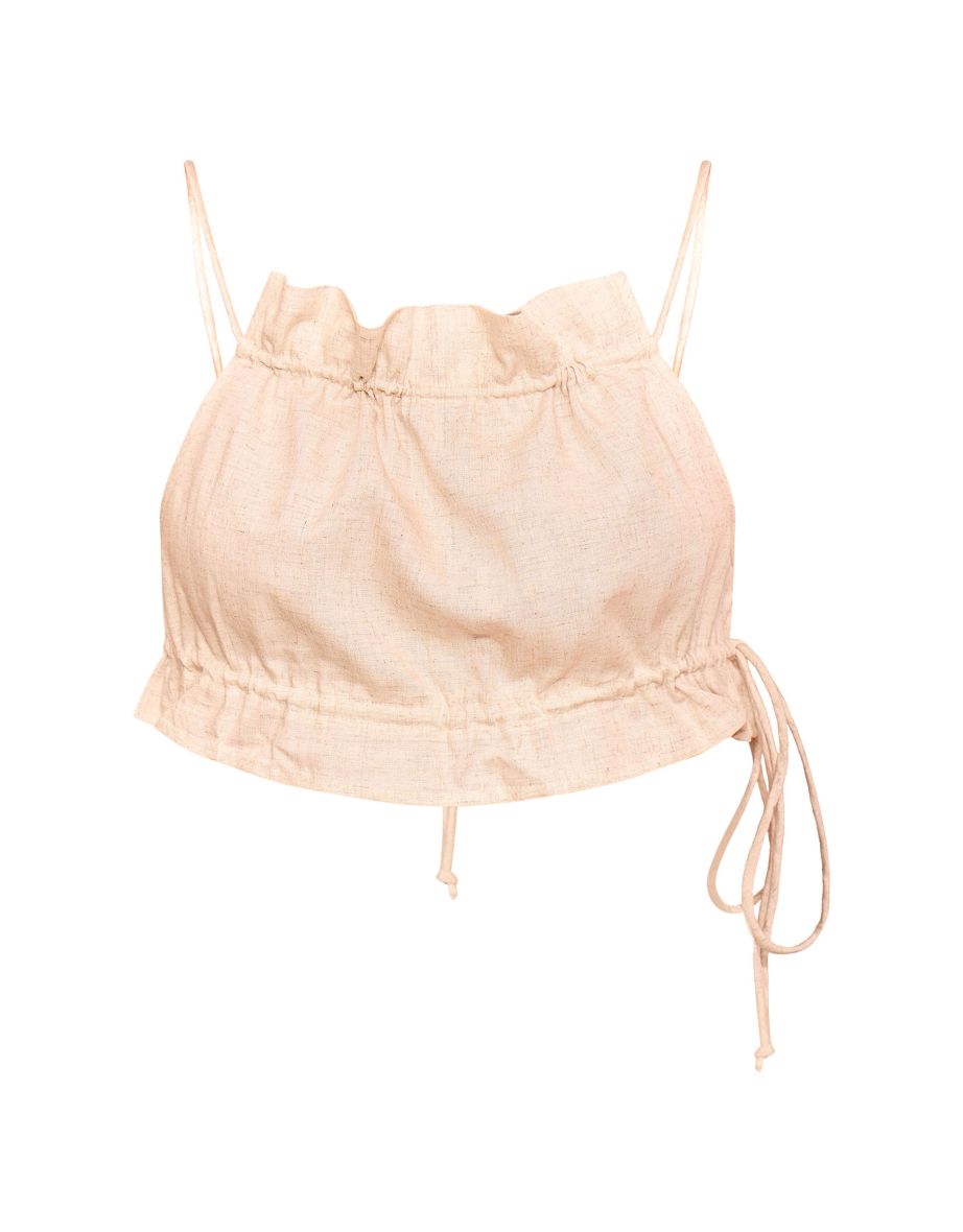 Stone Marl Linen Look Drawstring Racer Crop Top - 4