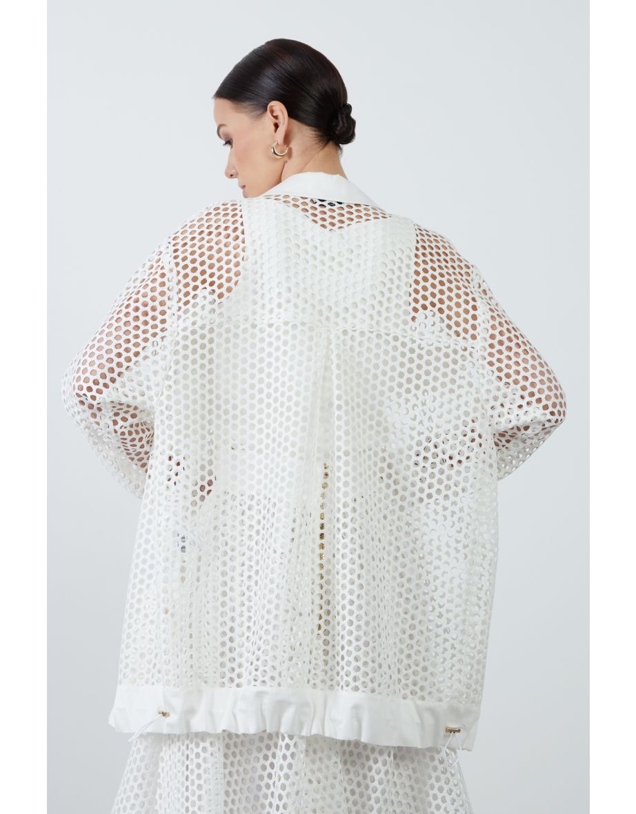 Ecru Shirt With Pocket Details And Long Mesh - 4