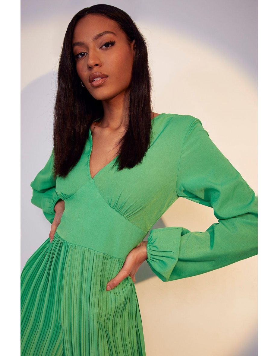 Tall Pleated Wide Leg Occasion Jumpsuit - summer green - 3