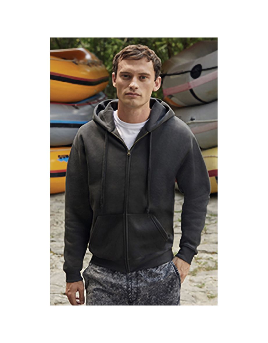 Fruit Of The Loom Mens Zip Through Hooded Sweatshirt / Hoodie - Charcoal - 2