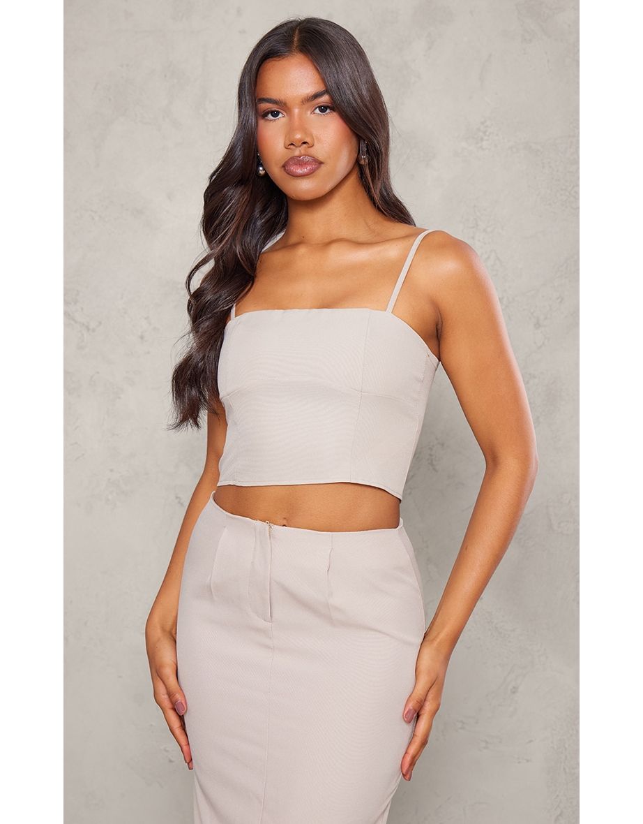 Stone Woven Straight Neck Cami Top
