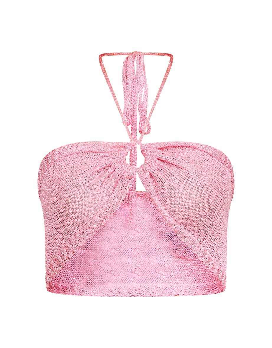 Tall Pink Sequin Detail Knitted Cross Front Bralette - 4