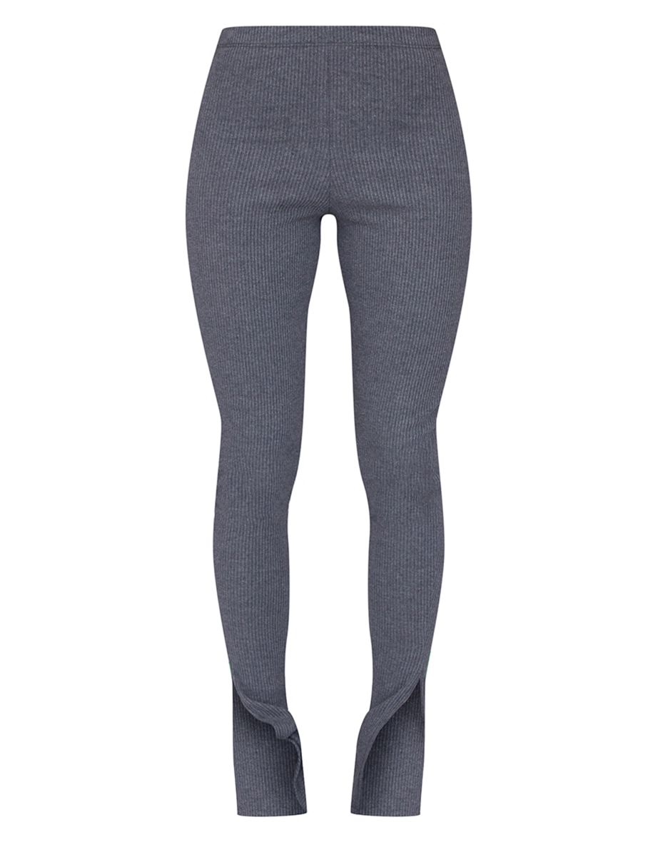 Charcoal Rib High Waist Split Hem Legging - 4