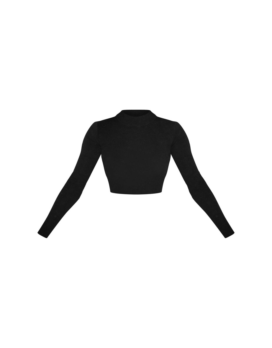 Black Turtle Neck Long Sleeve Knit Long Top - 4