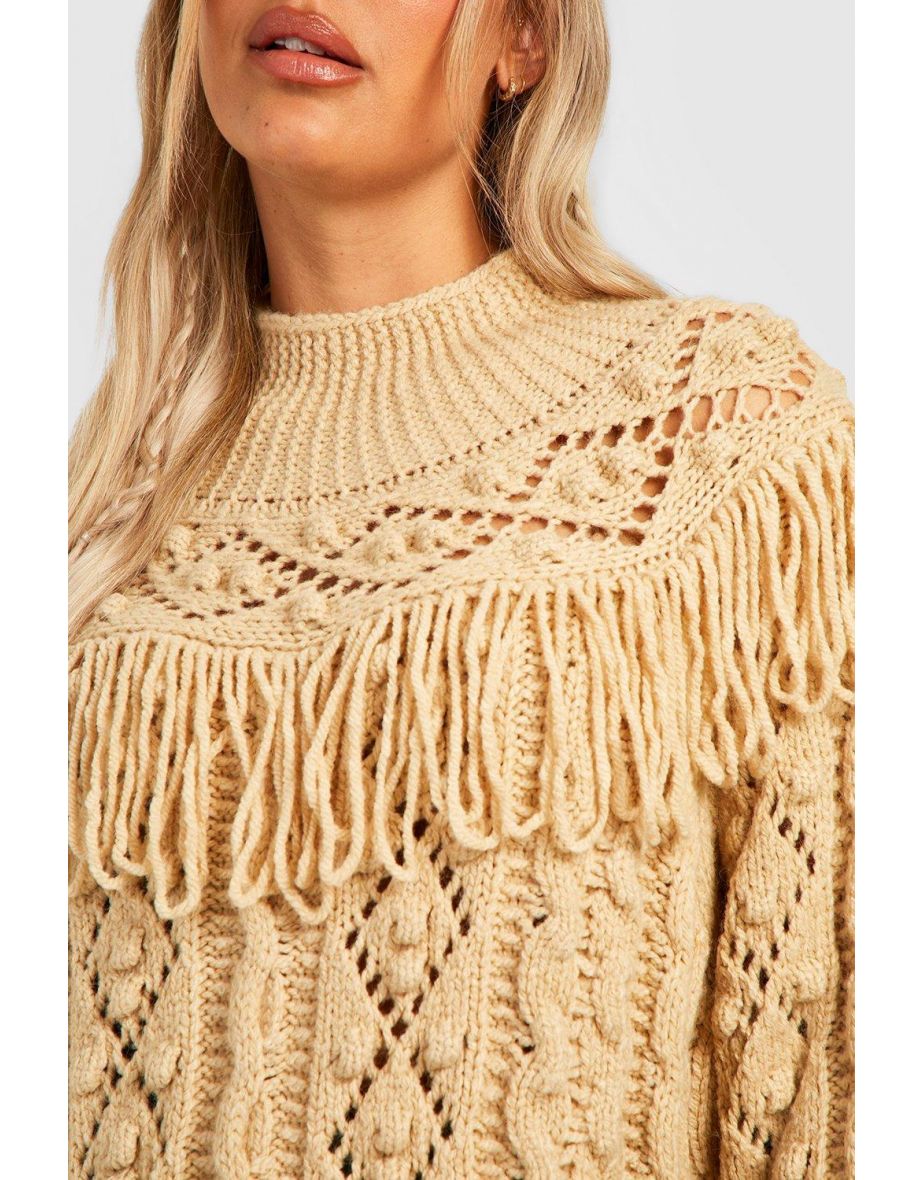 Plus Heavy Tassel Cable Jumper - cream - 3