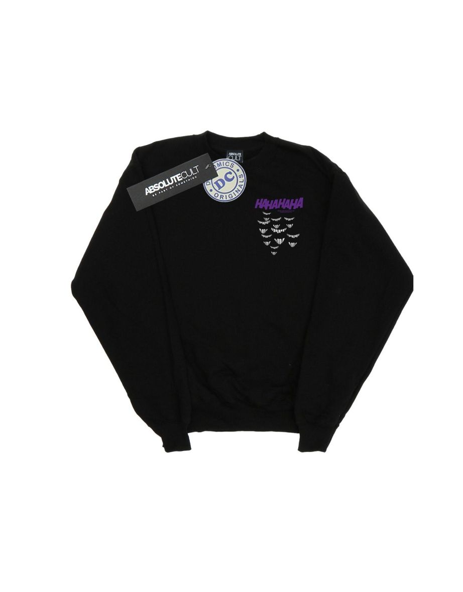DC Comics Boys Batman Joker Smile Breast Print Sweatshirt - Black