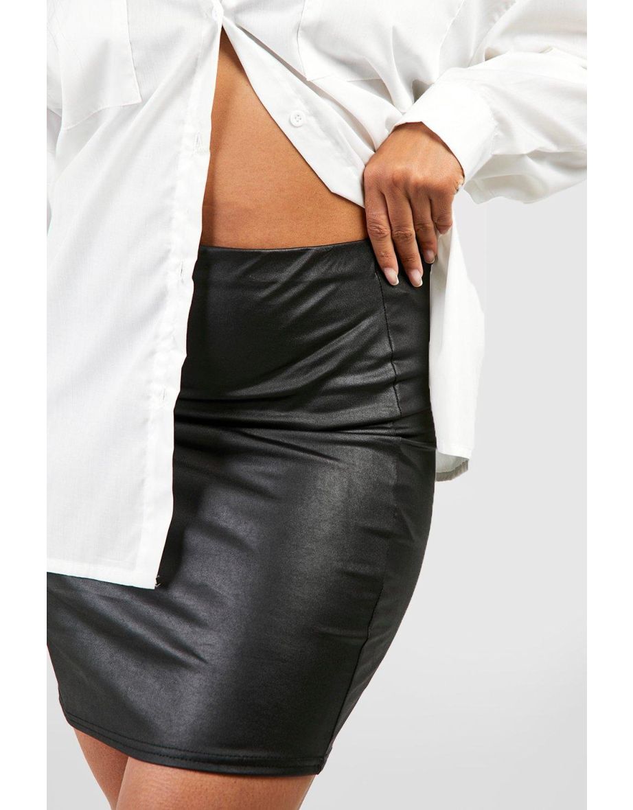 Plus Wet Look Mini Skirt - black - 3