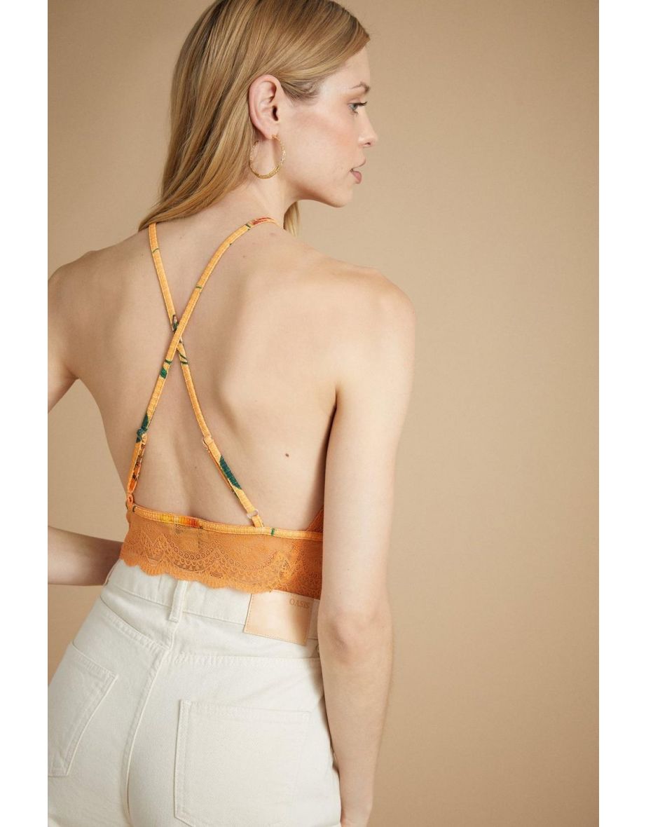 RHS Lace Trim Floral Printed Cross Back Top - 2