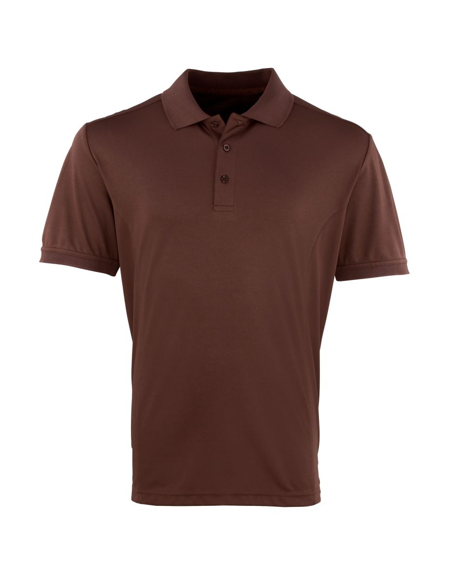 Premier Mens Coolchecker Pique Short Sleeve Polo T-Shirt - Brown