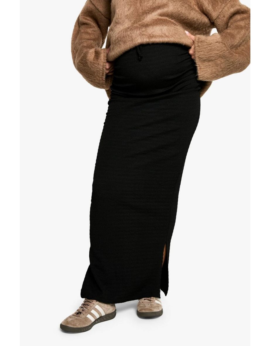 Maternity Textured Elasticated Waist Drawstring Maxi Skirt - 3