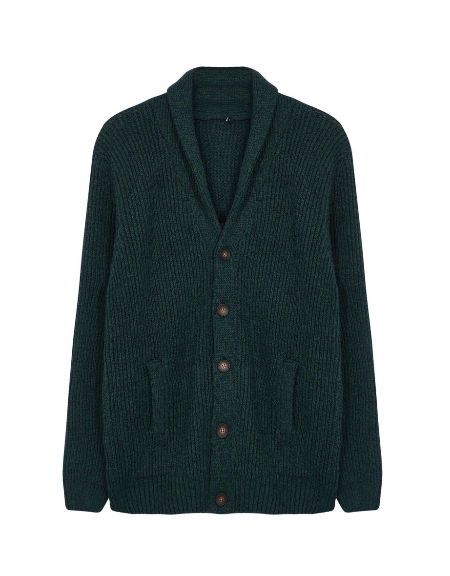 Emerald Green FL Men's Regular Shawl Collar Melted Knitwear Cardigan