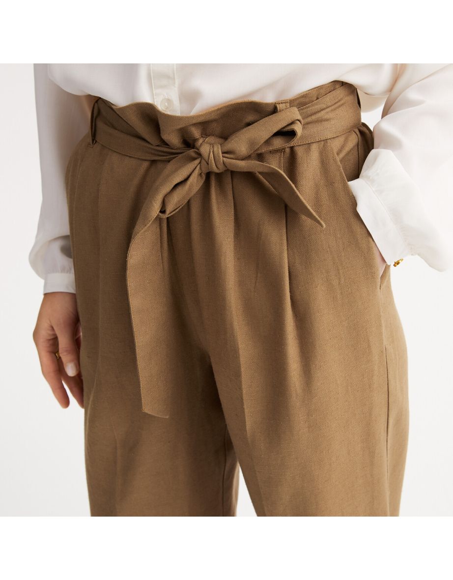 Linen Mix Joggers with Tie-Waist - 3