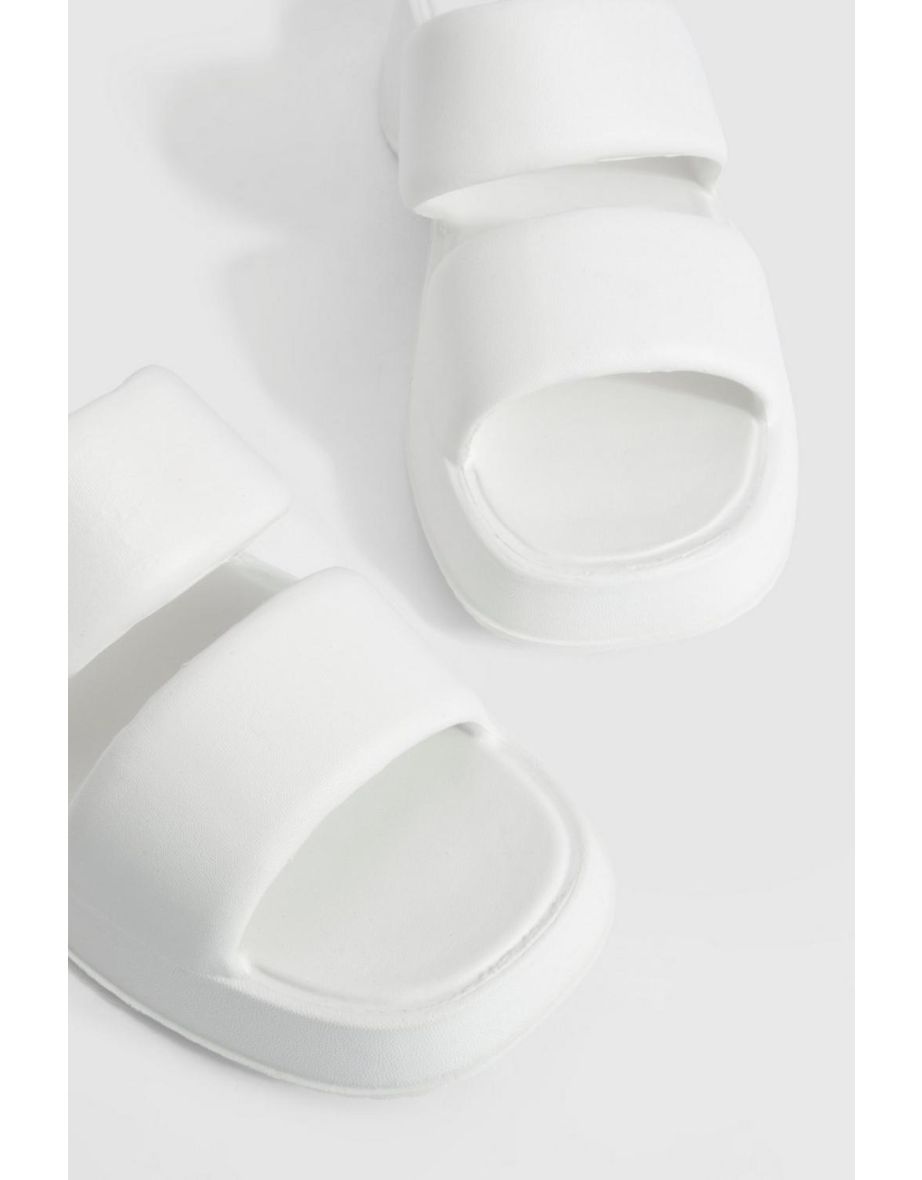 Double Strap Chunky Platform Sliders - white - 3