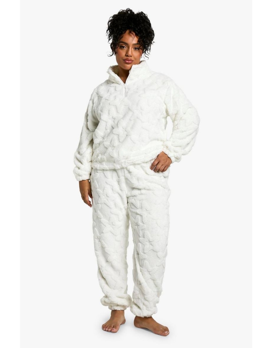Plus Star Embossed Zip Through And Jogger Set - cream