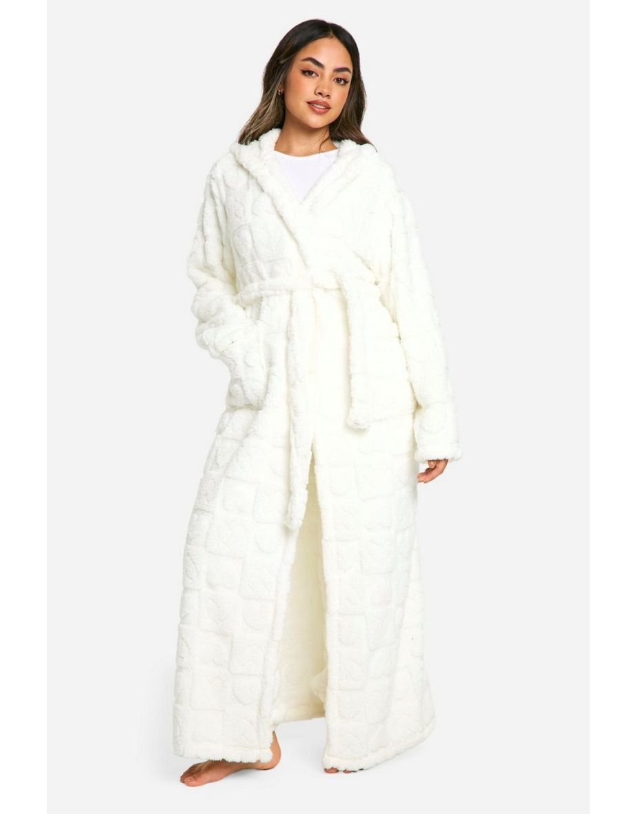 Heart Embossed Fleece Dressing Gown - cream