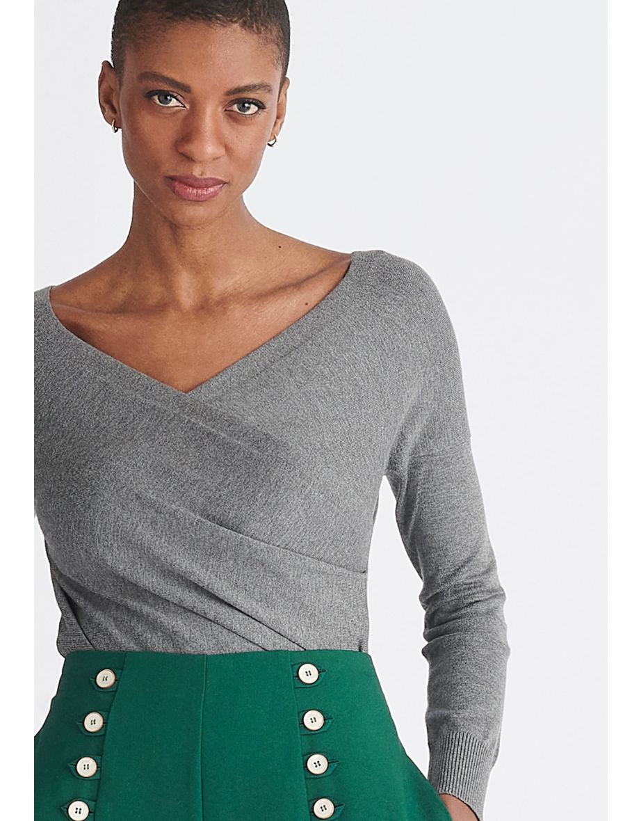 Knitted Wrap Top with Long Sleeves - 6