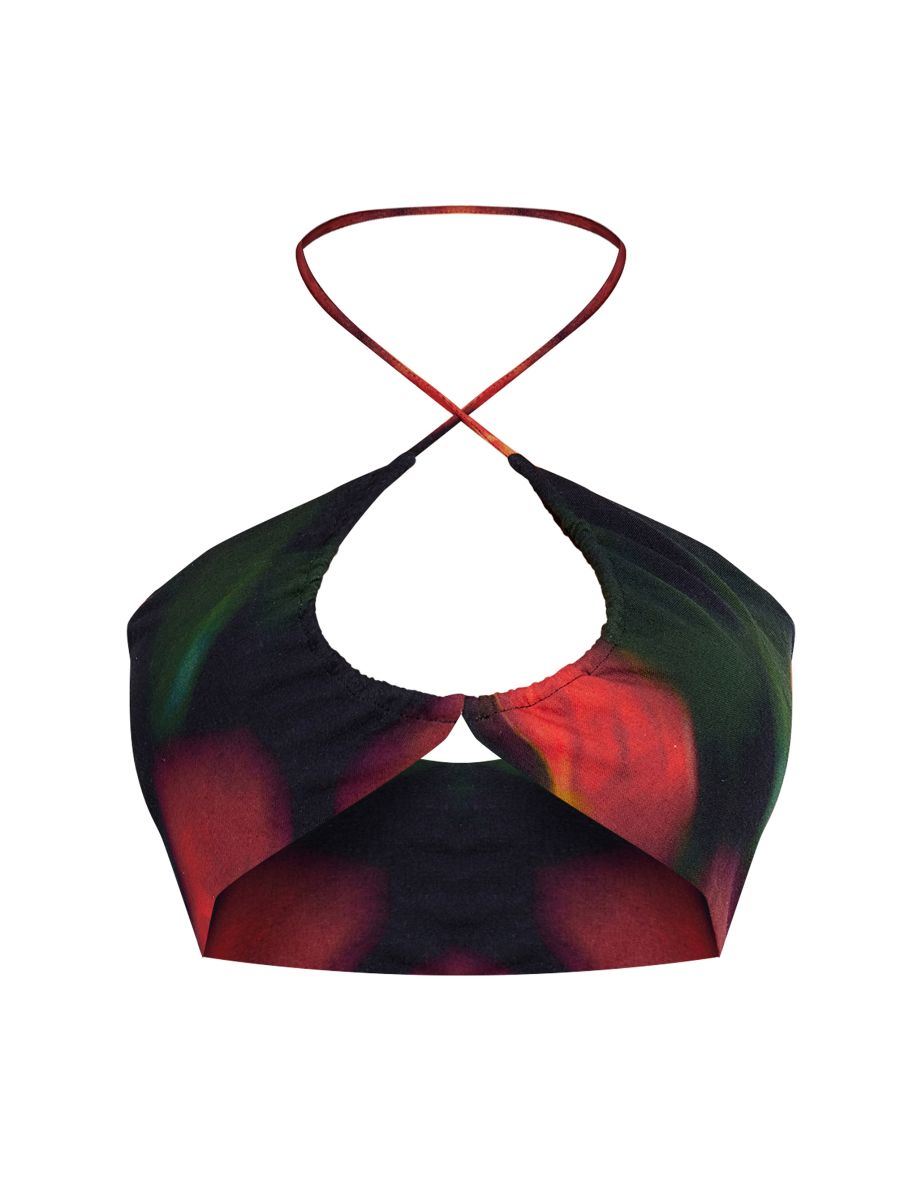 Black Printed Ring Bralet Crop Top - 4