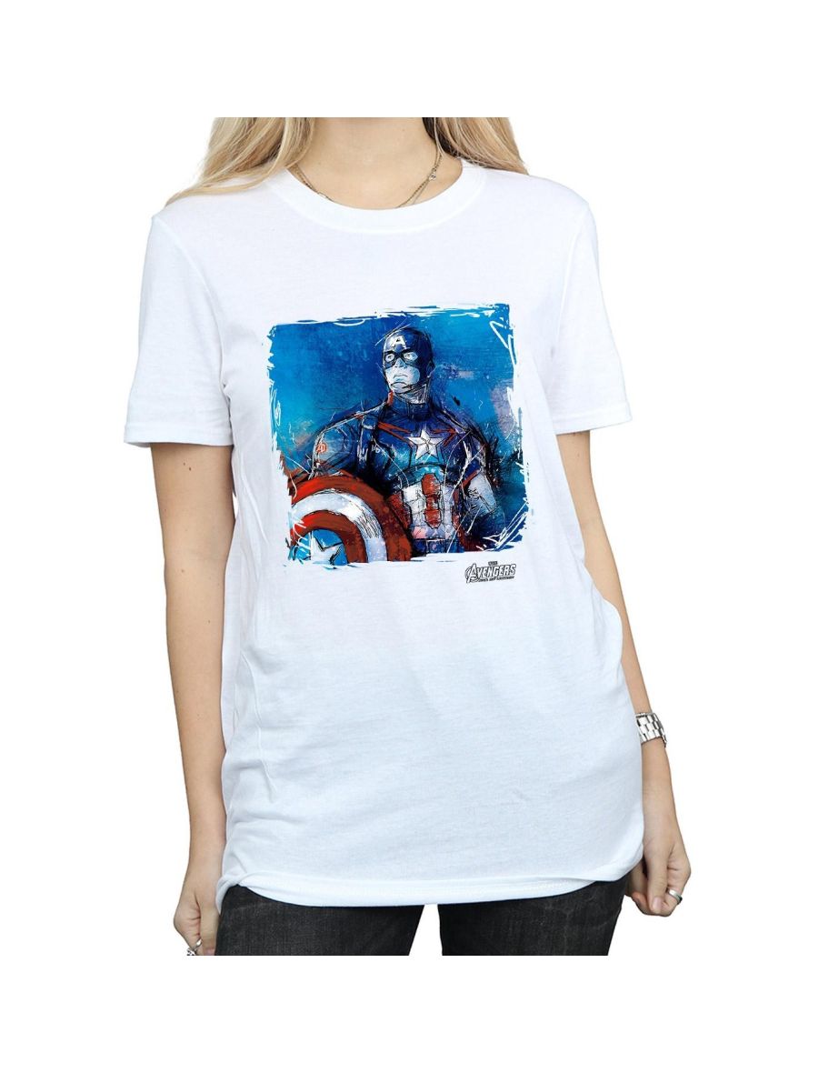 Marvel Womens/Ladies Captain America Art Cotton Boyfriend T-Shirt - White - 3