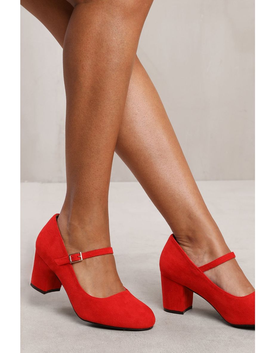 EFFIE BLOCK HEEL MARY JANE PUMPS IN RED SUEDE - 1