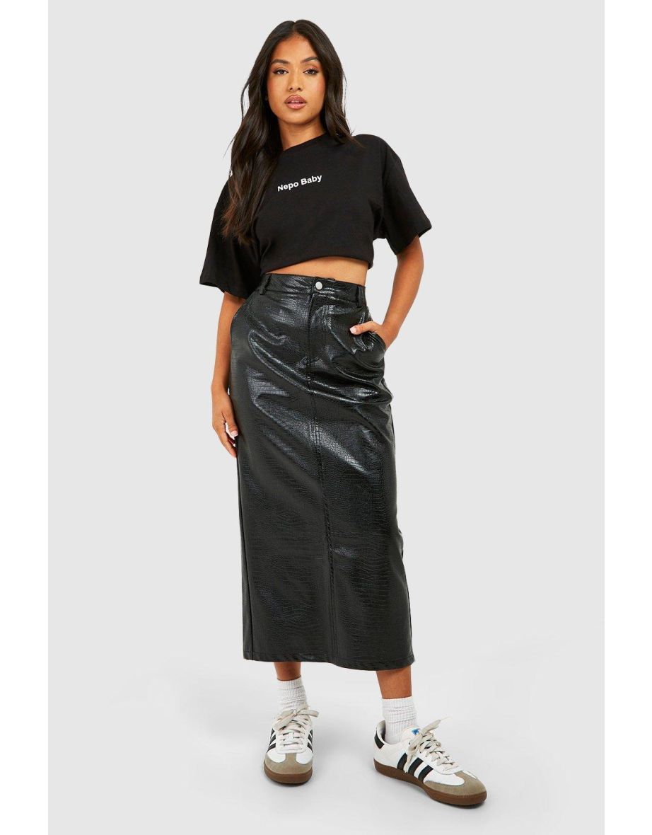 Shop Petite Croc Faux Leather Split Midaxi Skirt black Online in Qatar VogaCloset