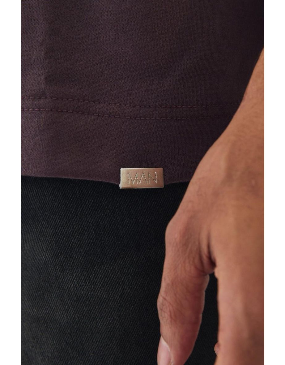 Man Oversized Extended Neck Heavy Interlock Ribbed Cuff  T-shirt - plum - 2