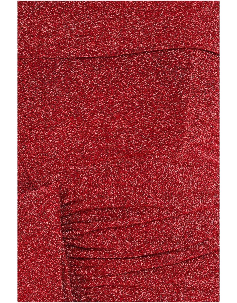 Goddiva Lurex Bardot Midi With Waterfall Ruffle - Red - 3