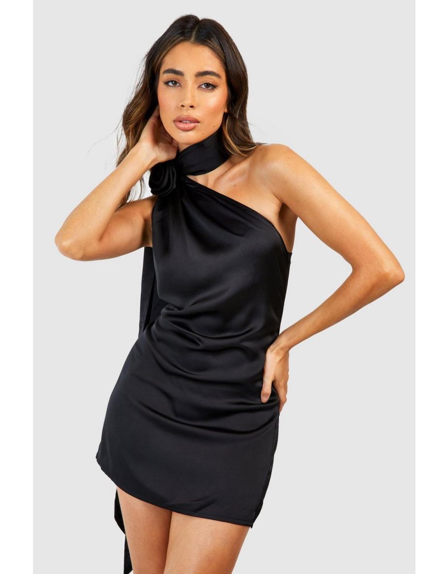 All Tied Up Cowl Neck Satin Mini Slip Dress