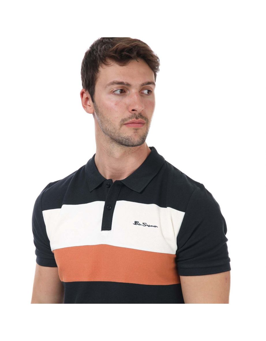 Men's Ben Sherman Colour Block Polo Shirt in Blue - 5