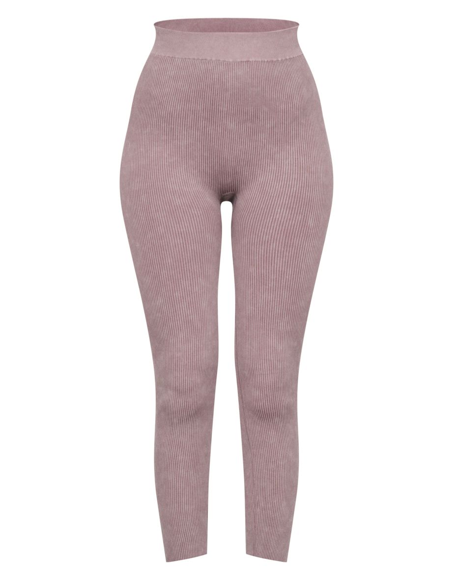Tall Taupe Faded Contour Rib Leggings - 4
