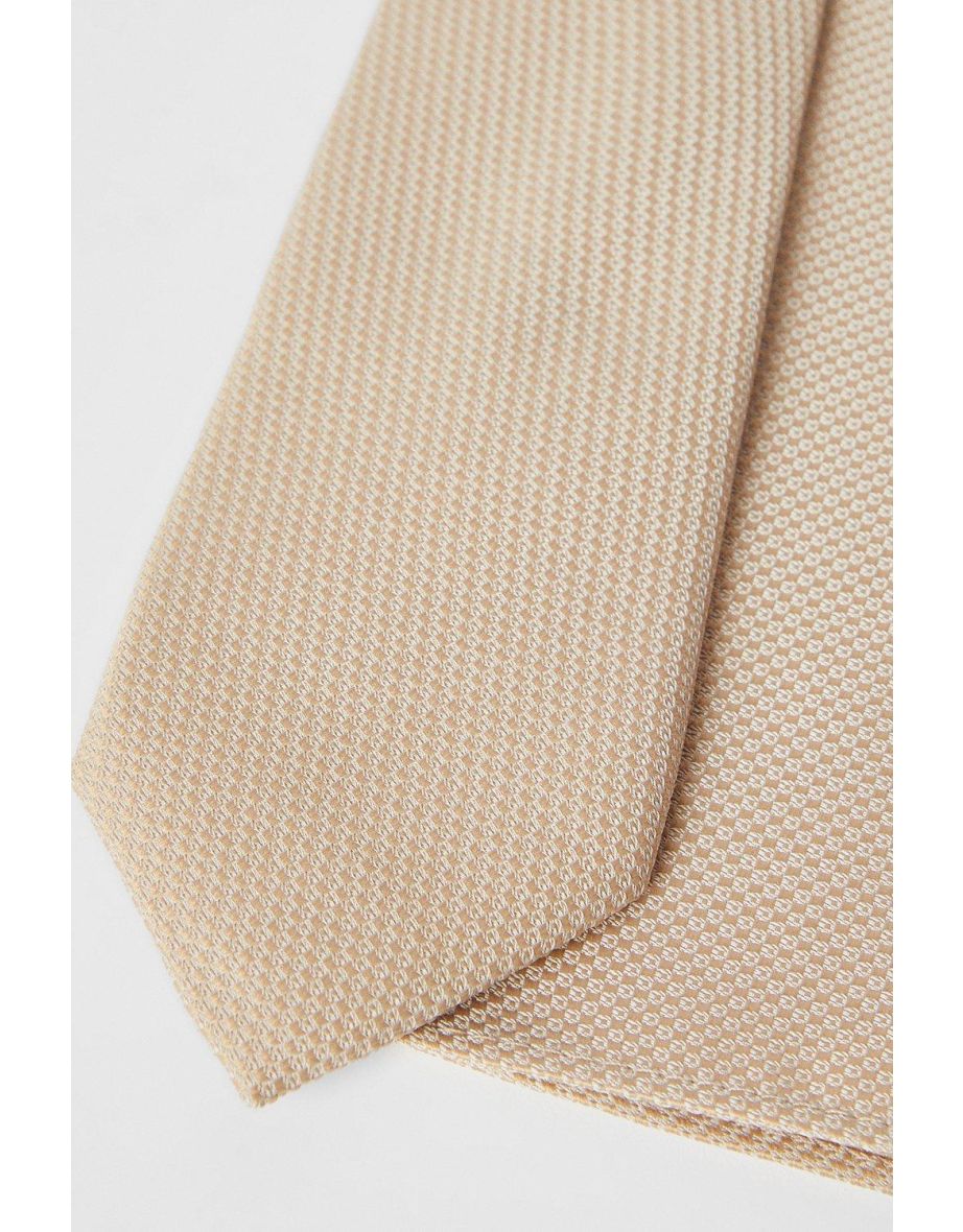 Champagne Textured Tie And Pocket Square - 3