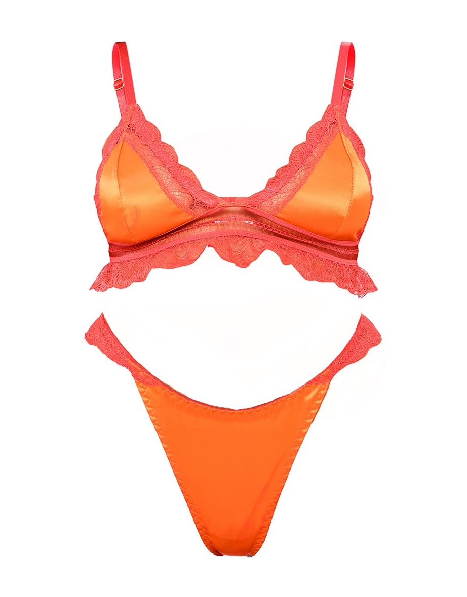Pink Contrast Lace Trim Bralette Lingerie Set - 4