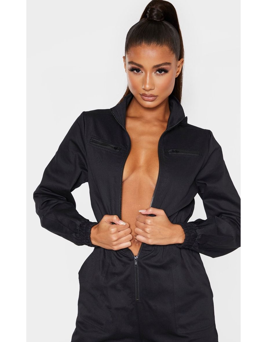 Black Boiler Contrast Zip Jumpsuit - 4