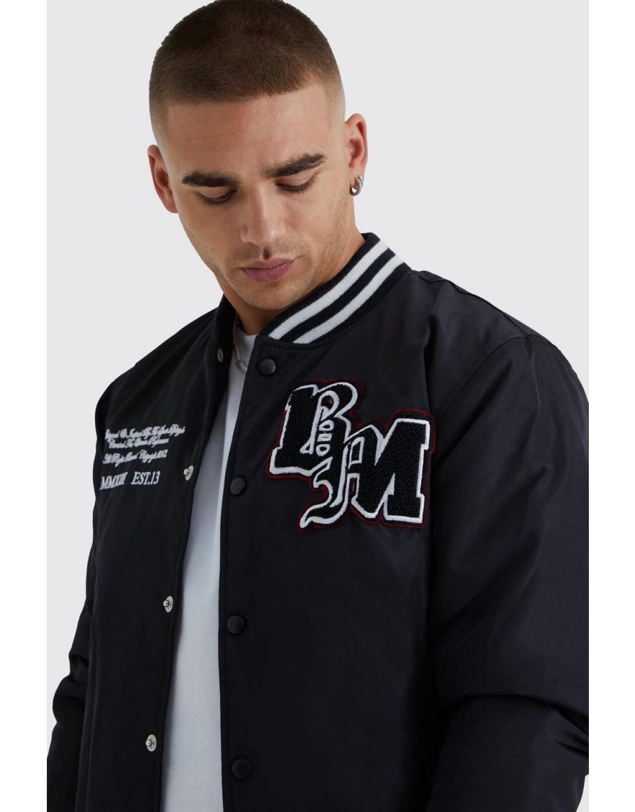 Nylon Varsity Jacket With Badges - black - 2