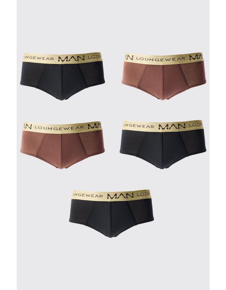 5 Pack Man Lounge Gold Waistband Briefs - multi