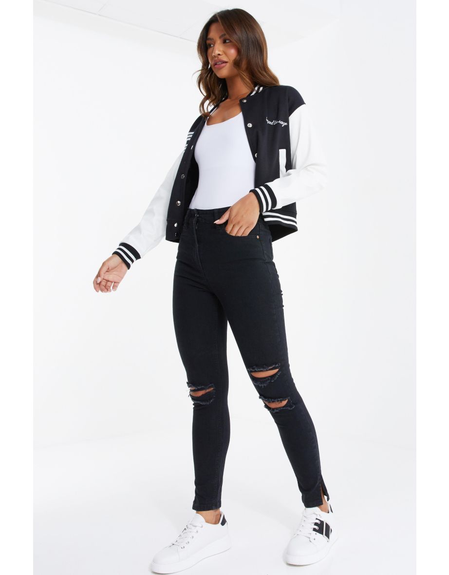 Black Denim Ripped Stretch Skinny Jeans - 2