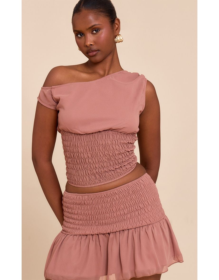 Mauve Gathered Off The Shoulder Crop Top