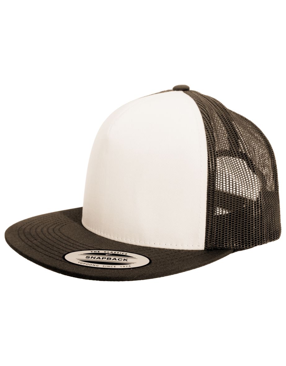 Yupoong Flexfit Unisex Classic Trucker Snapback Cap - Brown/White/Brown