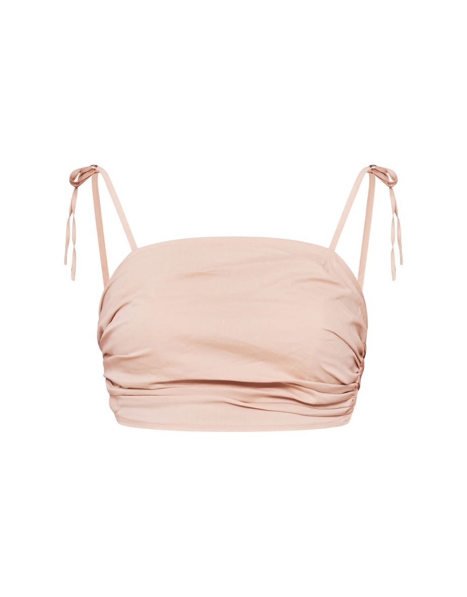 Stone Ruched Tied Strap Crop Top - 4