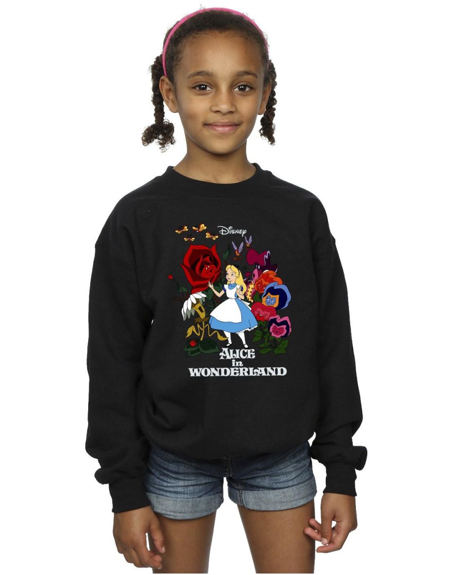 Disney Girls Alice In Wonderland Flowers Sweatshirt - Black
