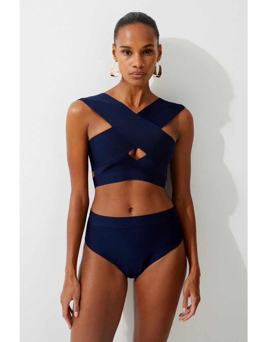 High Waisted Bandage Bikini Bottoms - 1