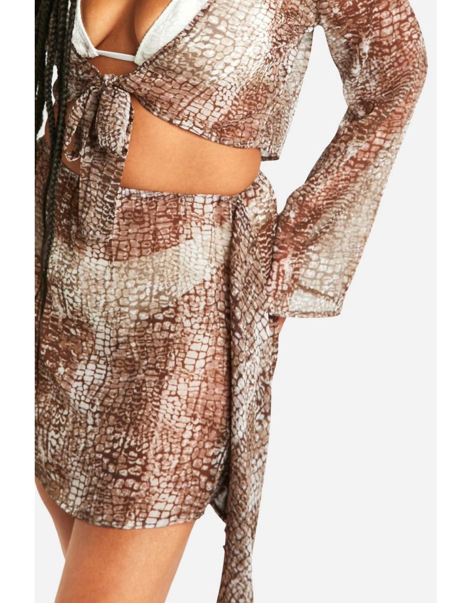 Plus Snake Print Chiffon Wrap Beach Skirt - 3