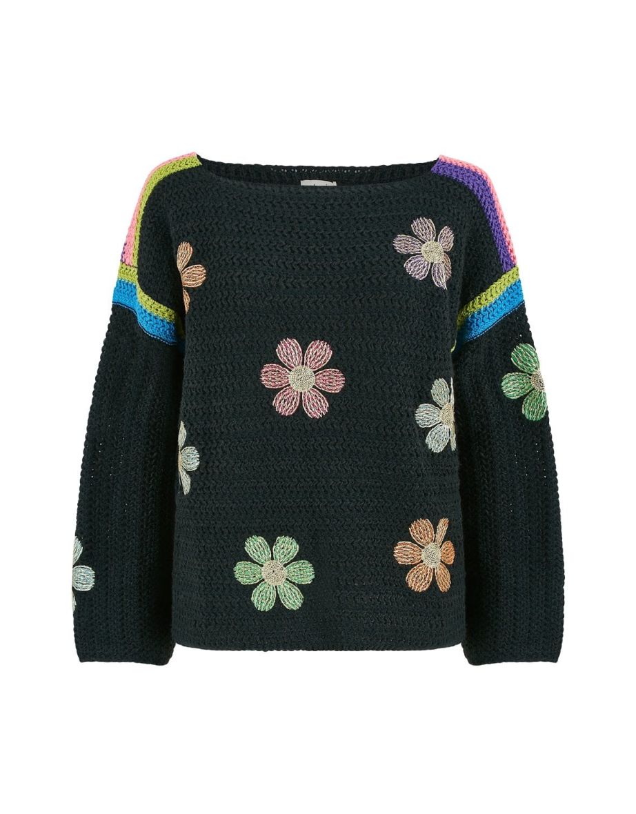 Yumi Black Crochet Flower Jumper - 5