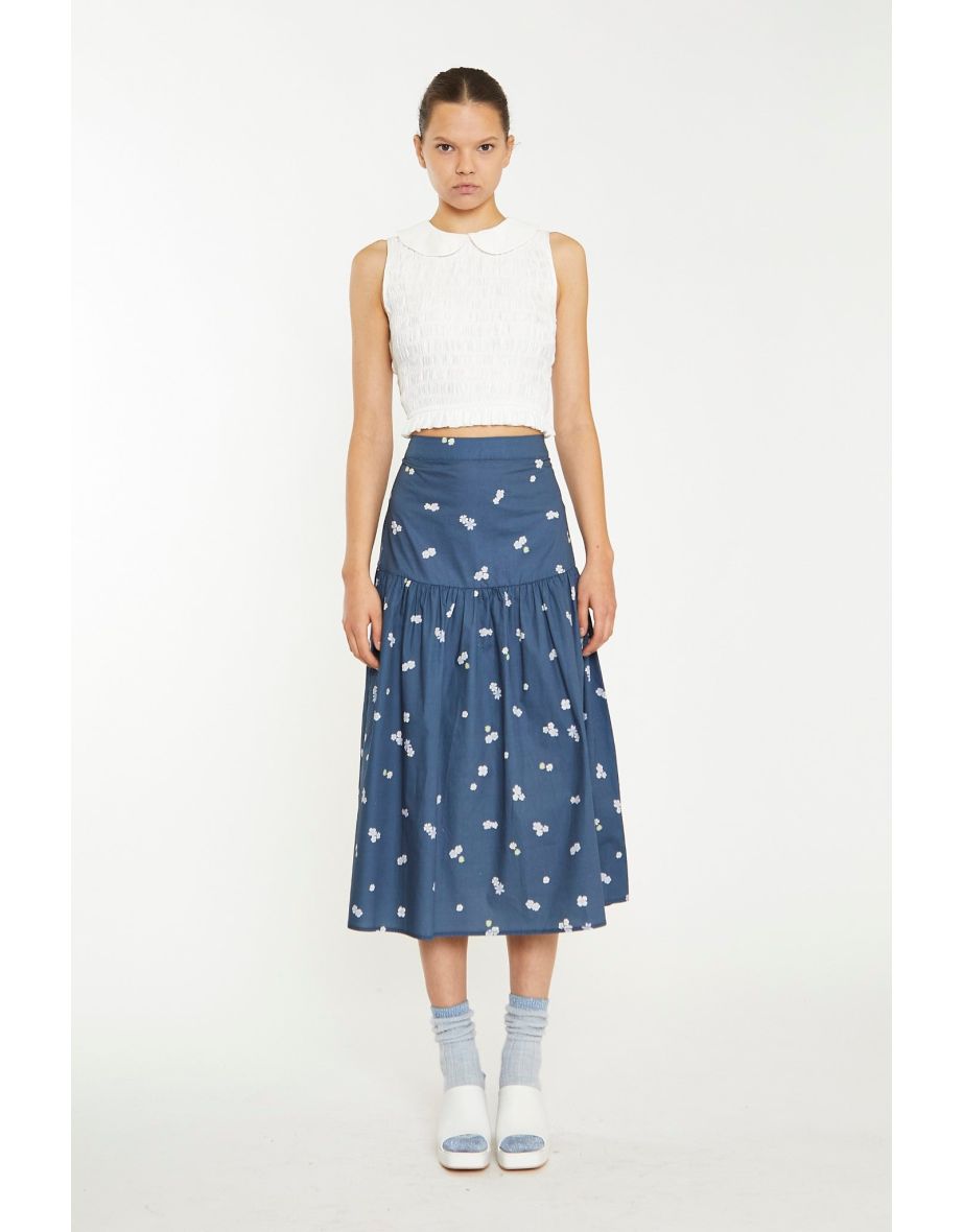 Off White Smocked Collar Crop-Top