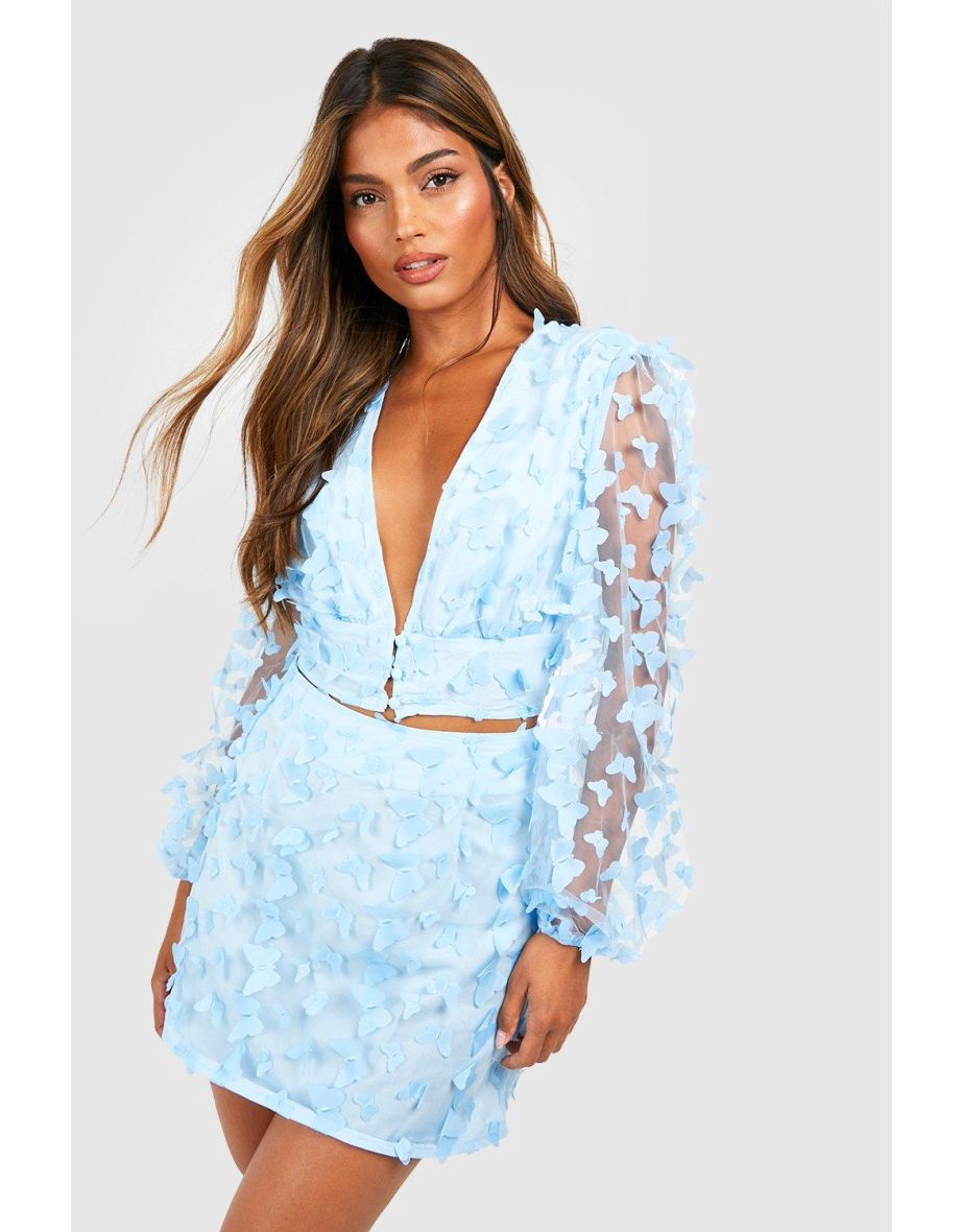 Butterfly Detail Mini Skirt - powder blue