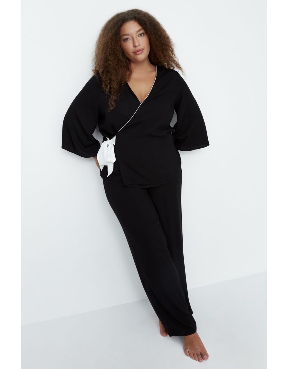Plus Size Pajama Set - Black - Plain