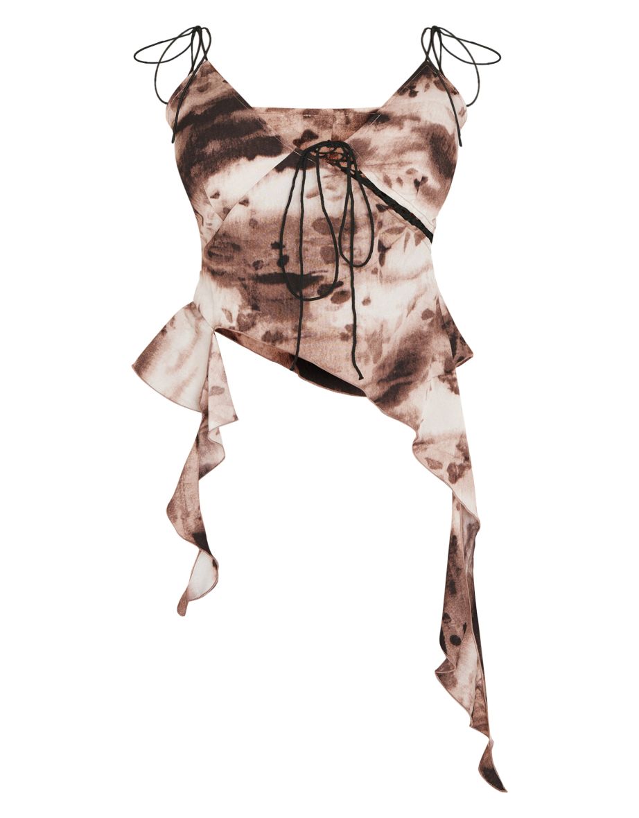 Shape Brown Tie Dye Strappy Frill Edge Top - 4