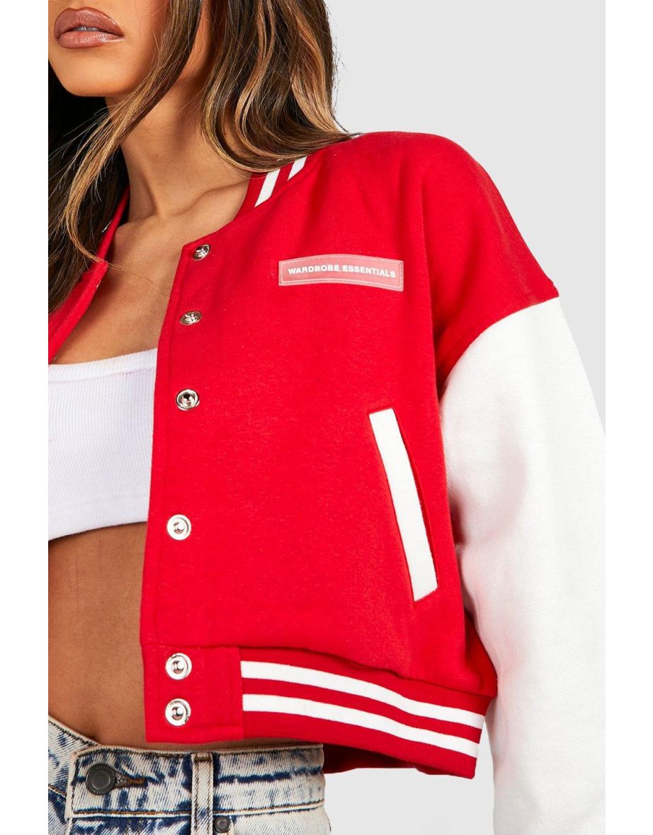 Rubber Badge Detail Crop Bomber Jacker - red - 3