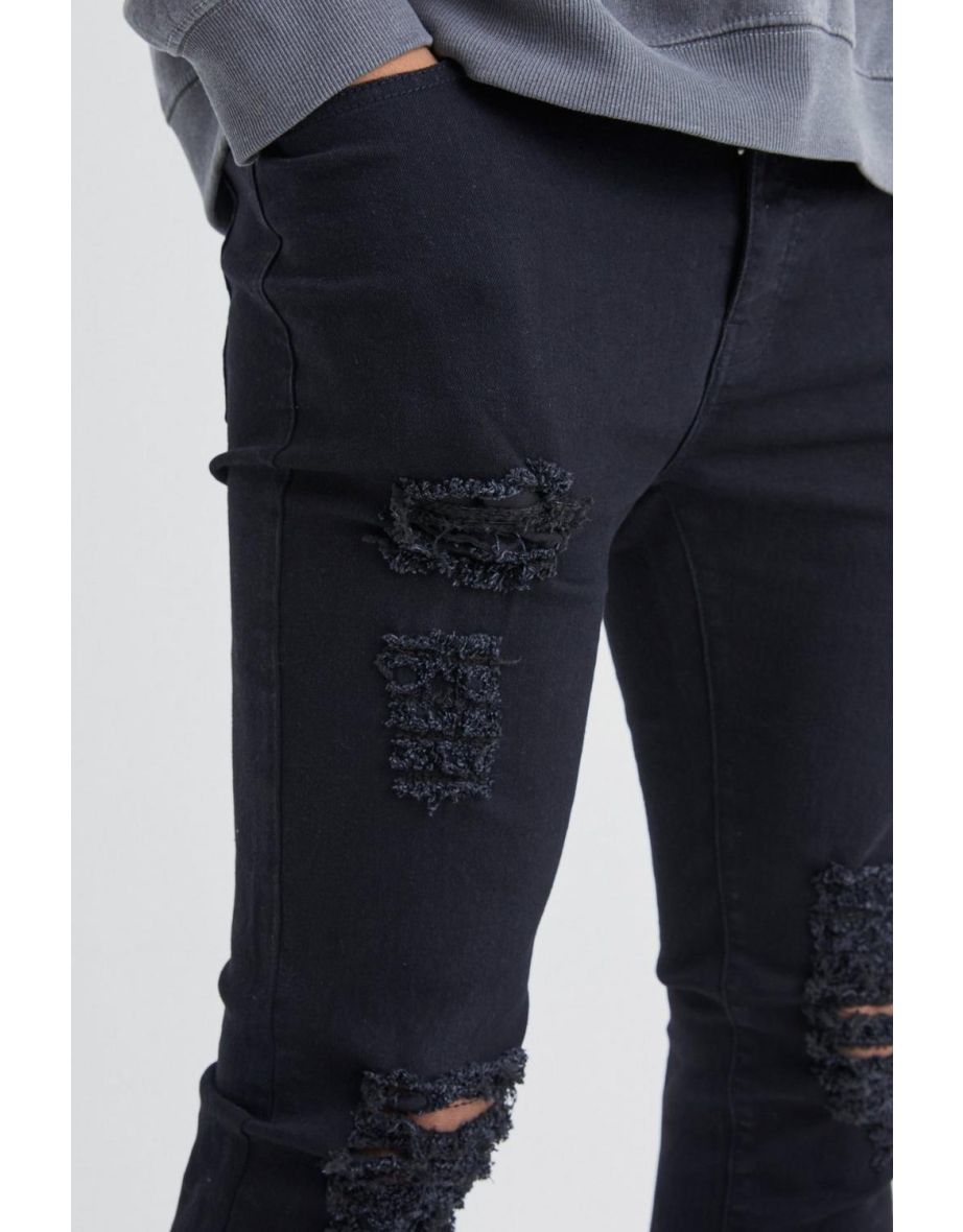 Tall Skinny Jeans With All Over Rips - true black - 2