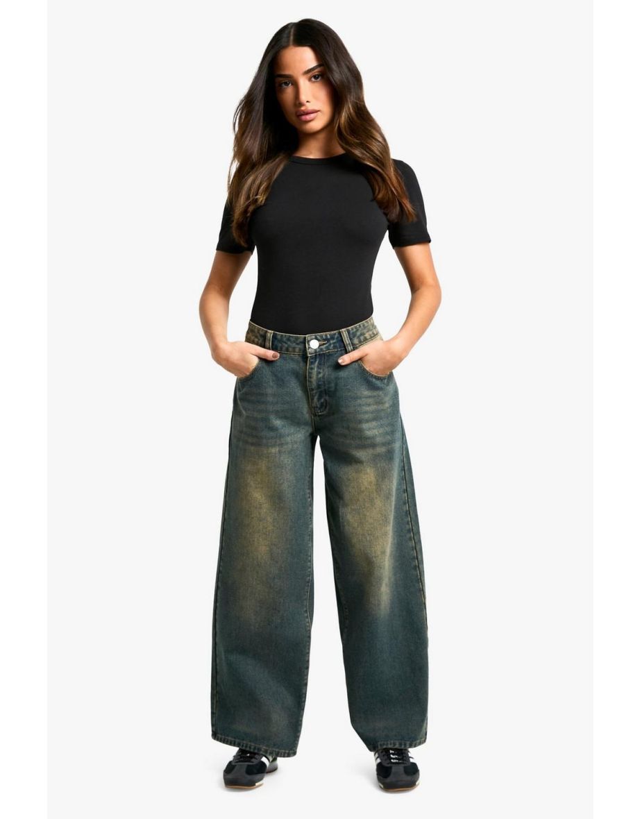 Petite Low Rise Vintage Tint Baggy Boyfriend Jeans - vintage wash