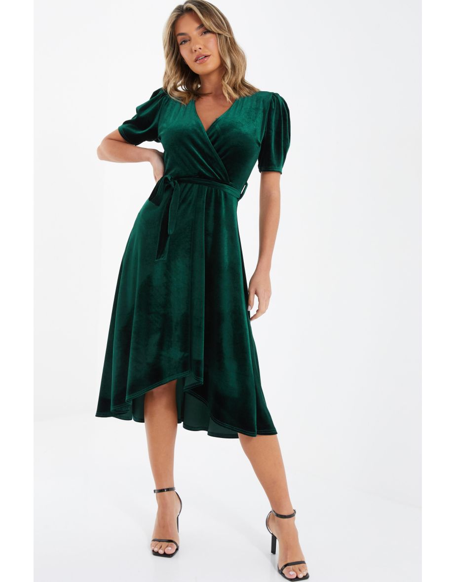 Quiz green velvet wrap dress hotsell